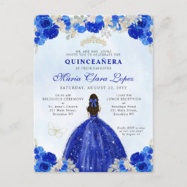 Postal Moderna Princesa Floral de oro azul real Quinceañe