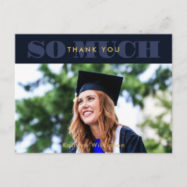 Postal Moderna Tipografía Azul Foto Graduada Gracias