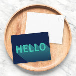 Postal Moderna tipografía de la Marina Azul y Aqua Verde<br><div class="desc">Saluda a la familia y a los amigos con esta colorida tarjeta azul marino con un moderno diseño abstracto de un fondo acuático y verde azulado "Hola" con un degradado de sombra. *Tenga en cuenta que la marca de agua Zazzle que aparece en la vista previa del zoom NO aparecerá...</div>