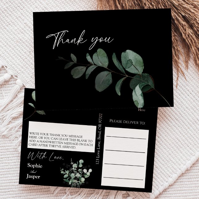 Postal Moderna vegetación Boda negro gracias (Subido por el creador)