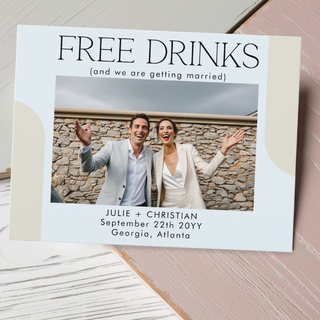 Postal Moderna y divertida Boda de bebidas gratis Ahorra  (Subido por el creador)