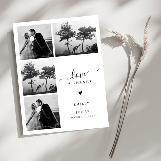 Postal Moderna y elegante Boda de cuatro fotos gracias (Subido por el creador)