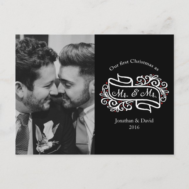 Postal Moderna y elegante foto de Navidades gays recién c (Anverso)