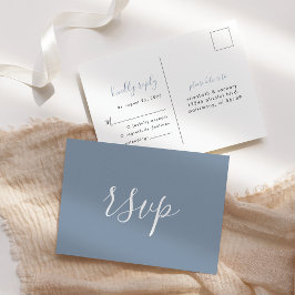 Postal Moderna y Minimalista boda azul turbia RSVP