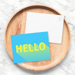 Postal Moderna y vibrante tipografía de color azul y amar<br><div class="desc">Salude a la familia y amigos con esta vibrante tarjeta azul que presenta un moderno diseño abstracto de un "Hola" amarillo con un degradado de sombra largo. *Tenga en cuenta que la marca de agua Zazzle que aparece en la vista previa del zoom NO aparecerá en el producto impreso final....</div>