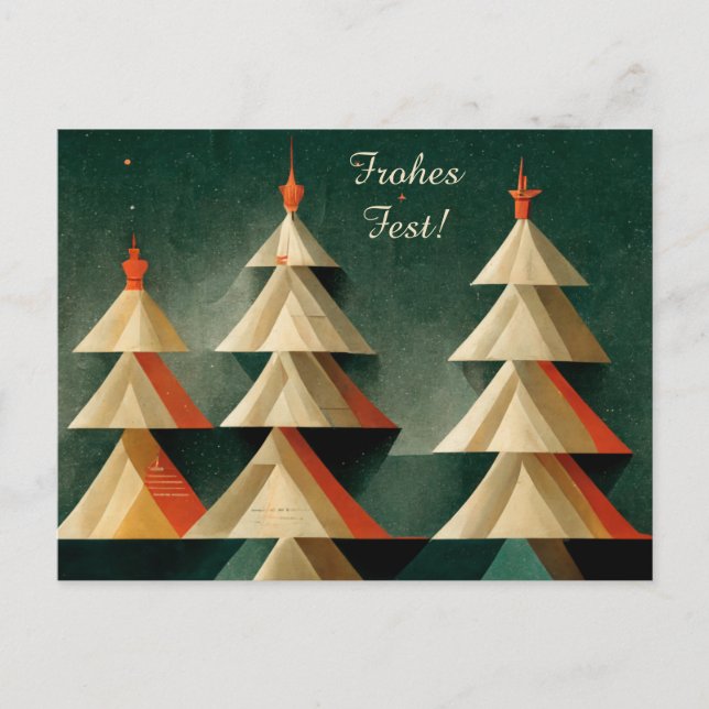 Postal Moderne Art Deco Weihnachtskarte Frohes Fest (Anverso)