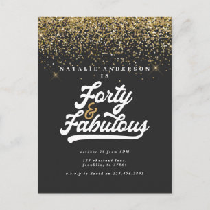 Postal Moderno 40 y fabuloso cumpleaños negro y dorado