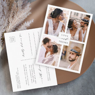 Postal Moderno agradecimiento de boda con collage de 4 fo