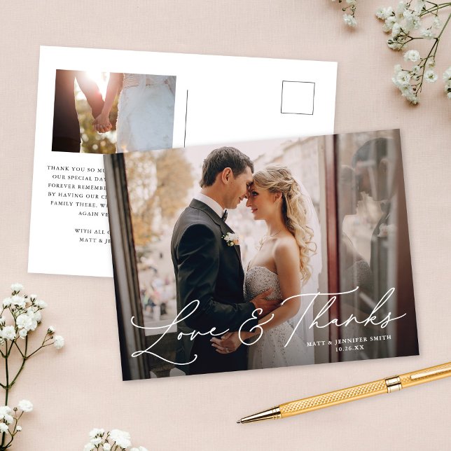 Postal Moderno Agradecimiento de Boda con Dos Fotos de Am (Subido por el creador)