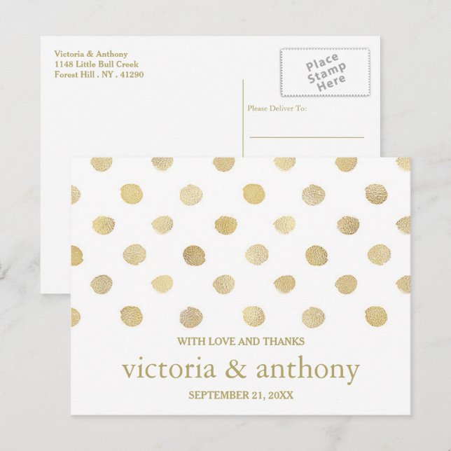 Postal Moderno Agradecimiento de Boda con Lunares Blancos (Anverso / Reverso)