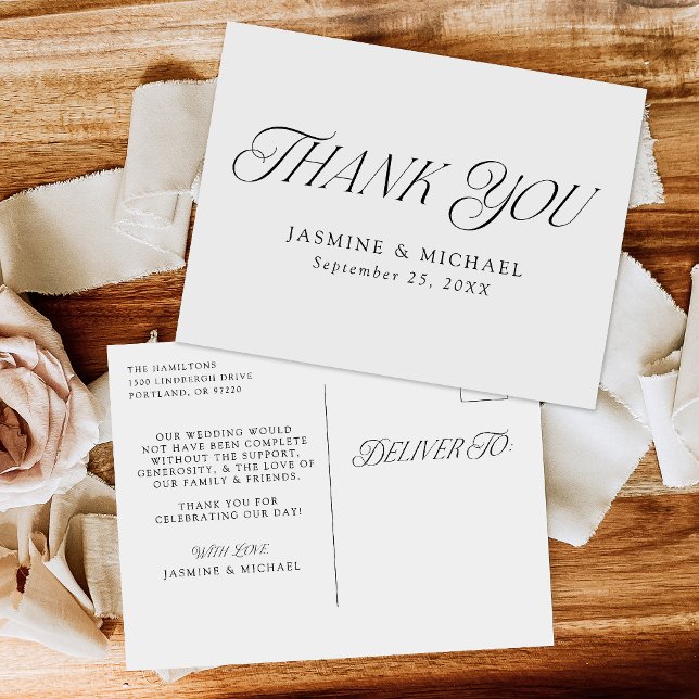 Postal Moderno Agradecimiento de Boda con Tipografía Negr (Subido por el creador)