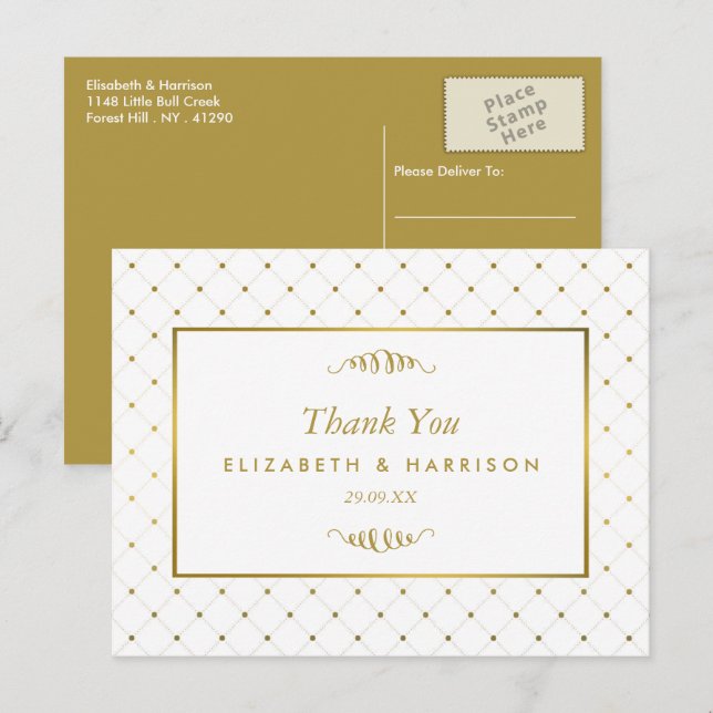Postal Moderno Agradecimiento de Boda Efecto de Hoja de O (Anverso / Reverso)