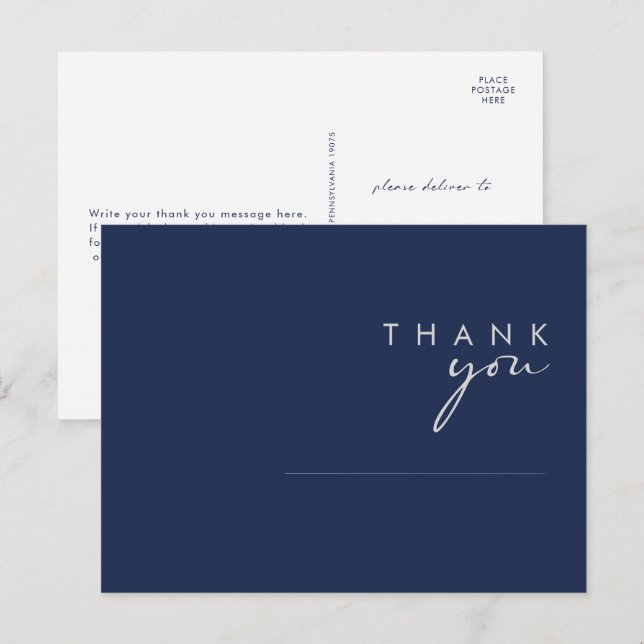 Postal Moderno agradecimiento de boda minimalista azul ma (Anverso / Reverso)