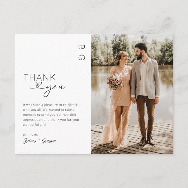 Postal Moderno agradecimiento de boda minimalista con fot (Anverso)