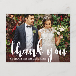Postal Moderno agradecimiento de foto de boda en burgundy