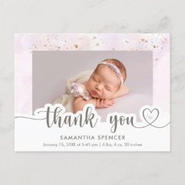 Postal Moderno agradecimiento para niña en foto con calig