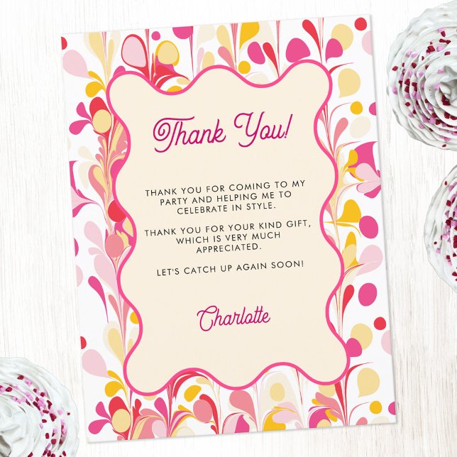 Postal Moderno agradecimiento retro abstracto rosa (Modern abstract groovy abstract wavy personalized thank you postcard)