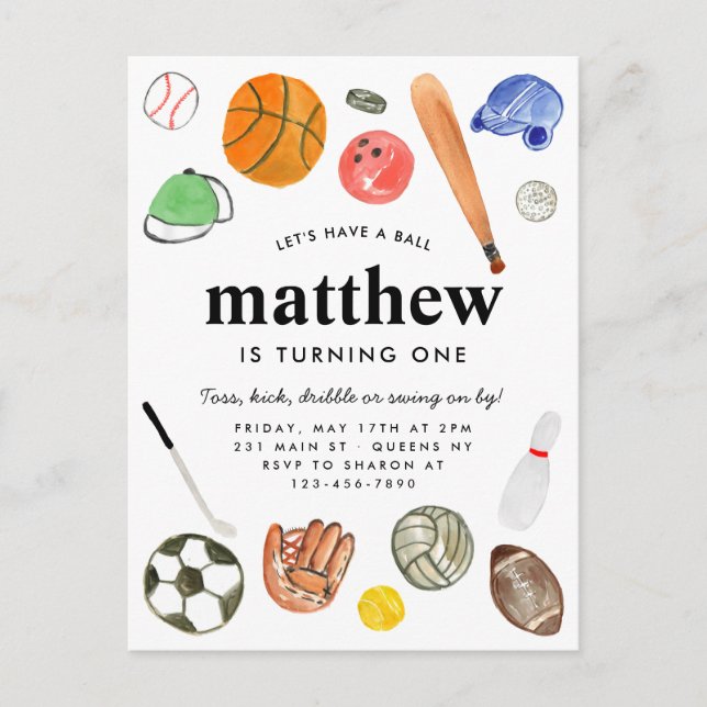 Postal Moderno All Star Sports Balls Team Kid Boy Cumplea (Anverso)