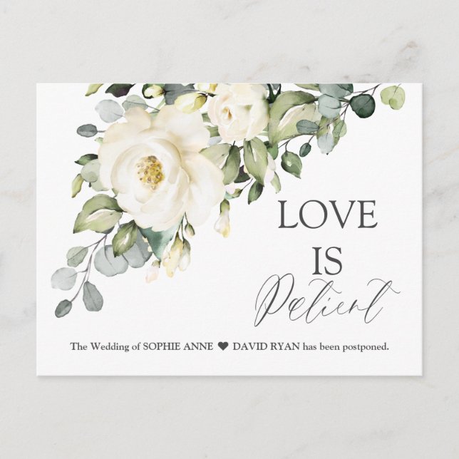 Postal Moderno Amor Es Paciente Boda Floral Blanco (Anverso)