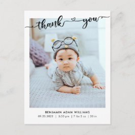 Postal Moderno anuncio de nacimiento de fotos y gracias