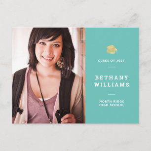 Postal Moderno Aqua Blue-Green Photo Graduation