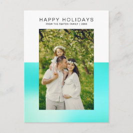 Postal Moderno Aqua Blue Happy Holiday Photo