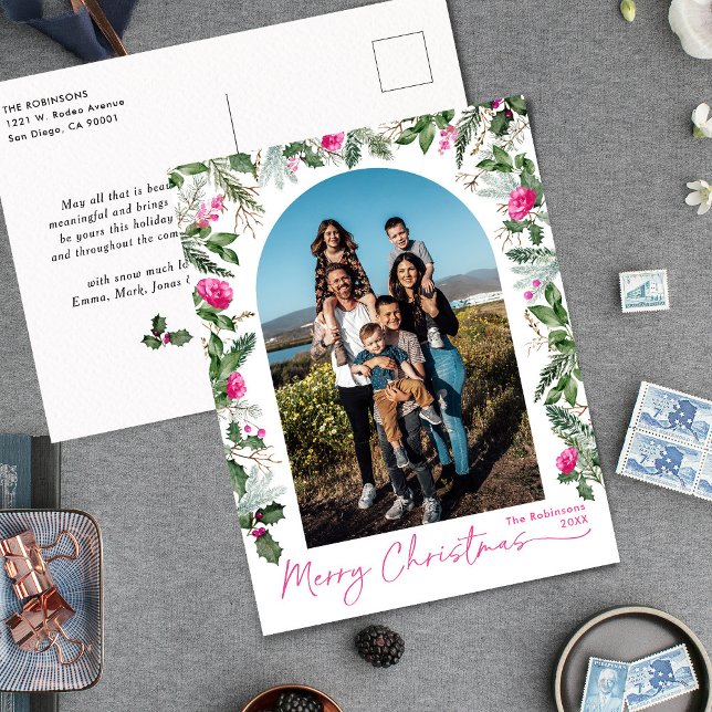 Postal Moderno arco de vegetación rosa brillante 1 foto v (Subido por el creador)