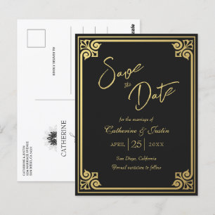 Postal Moderno Art Deco Oro Negro Peacock Ahorra La Fecha