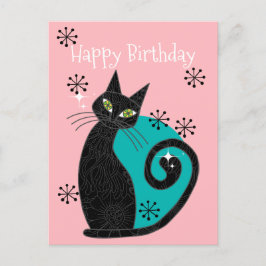 Postal Moderno Atómico Feliz Cumpleaños Retro De Gatos De