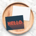 Postal Moderno azul oscuro y Naranja Hola tipografía<br><div class="desc">Envíe un saludo a la familia y amigos con esta divertida tarjeta azul oscuro que presenta un diseño abstracto moderno de un naranja "Hello" con un gradiente de sombra largo. *Tenga en cuenta que la marca de agua Zazzle que aparece en la vista previa del zoom NO aparecerá en el...</div>