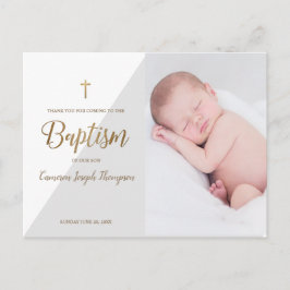 Postal Moderno Bebé Niño Gris Foto Baptismo Gracias