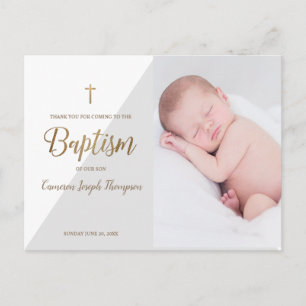 Postal Moderno Bebé Niño Gris Foto Baptismo Gracias