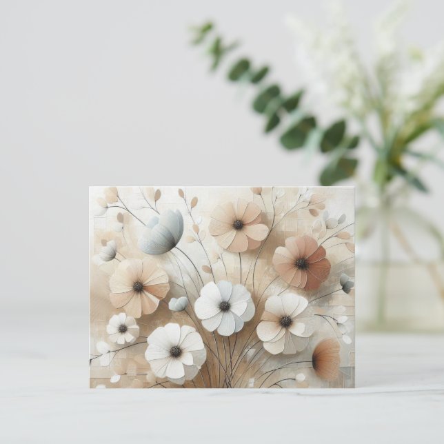 Postal Moderno Beige-Rosa 3 Flores (Anverso de pie)