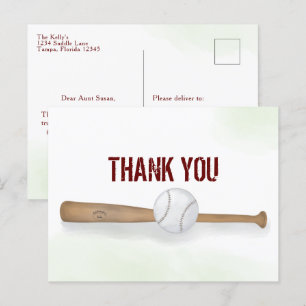 Postal Moderno Béisbol Simple Gracias Acuarela