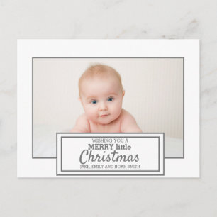 Postal Moderno Blanco Gris Foto Feliz Pequeña Navidad