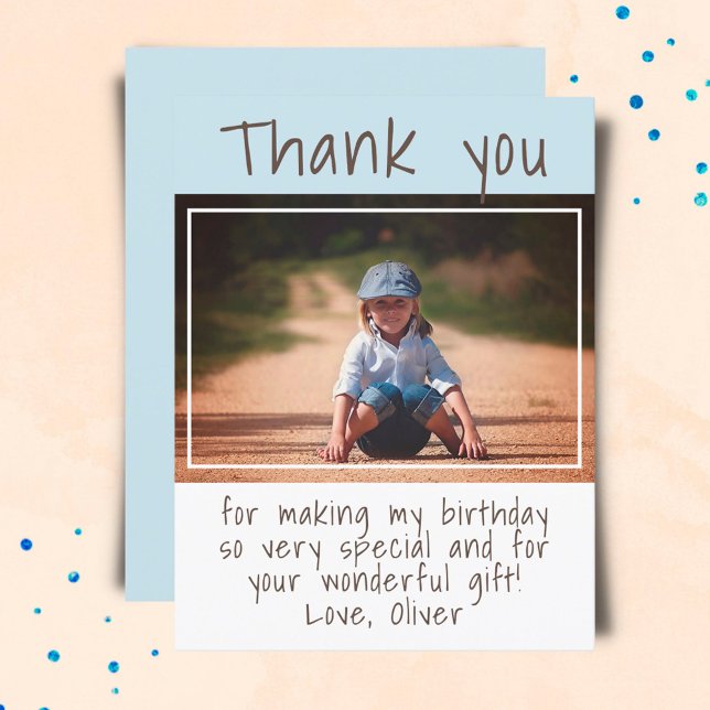 Postal Moderno Blue Boy Photo Birthday Gracias (Subido por el creador)