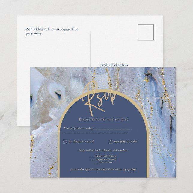 Postal Moderno Boda de Arco de Mármol de la Agate Blue Go (Anverso / Reverso)