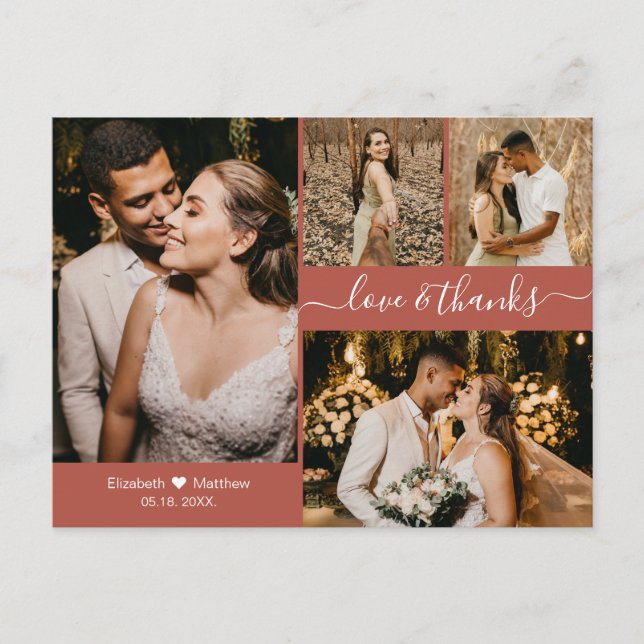 Postal Moderno Boda de Collage de fotos Terracota Gracias (Anverso)