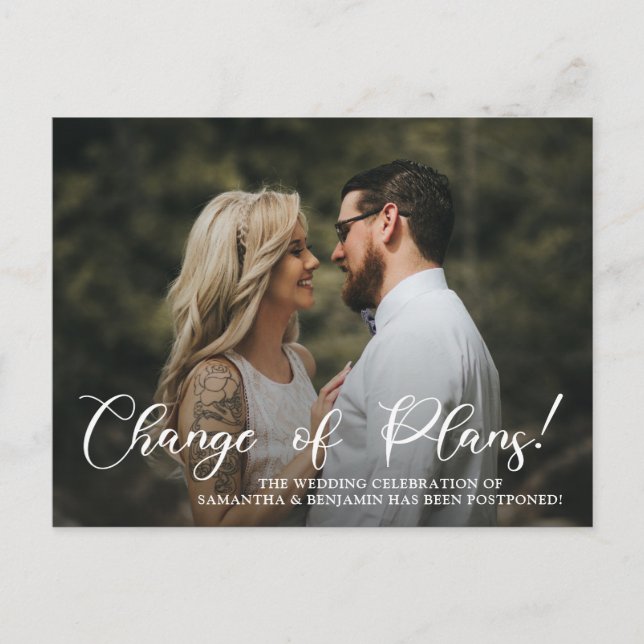 Postal Moderno Boda de fotografía cambia de planes (Anverso)