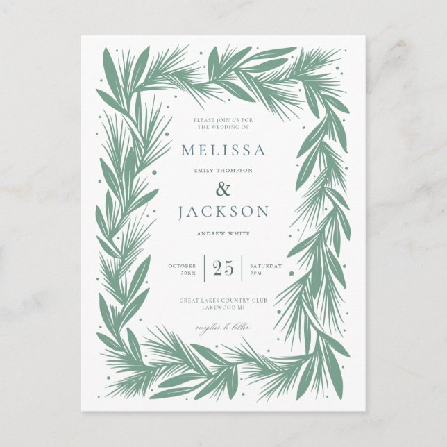 Postal Moderno Boda del marco de la corona de invierno ve (Anverso)