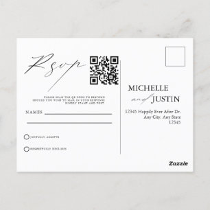 Postal Moderno Boda simple Minimalista QR Código RSVP Pos