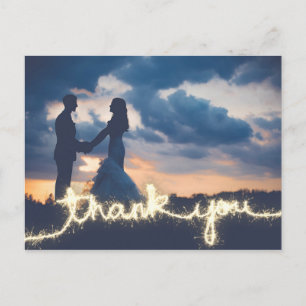 Postal Moderno Boda Sparkler de Oro. Gracias.
