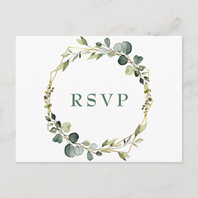 Postal Moderno Boho Eucalyptus Wreath Frame Wedding RSVP (Anverso)
