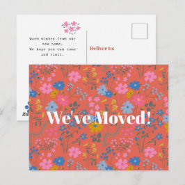 Postal Moderno Boho Rojo Floral Nos Hemos Mudado Nuevo Ho