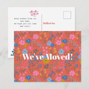 Postal Moderno Boho Rojo Floral Nos Hemos Mudado Nuevo Ho