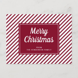 Postal Moderno Burgundy Stripes Feliz Navidad