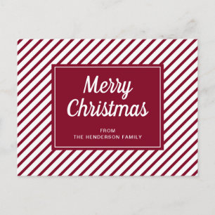 Postal Moderno Burgundy Stripes Feliz Navidad