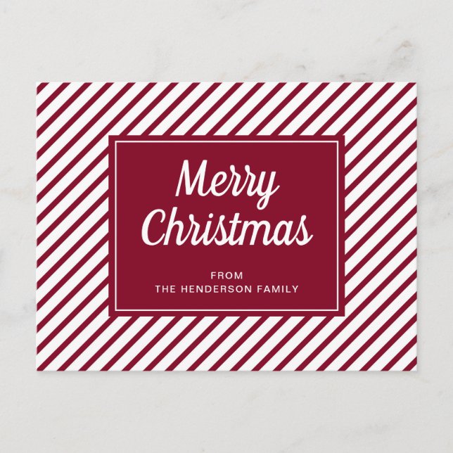 Postal Moderno Burgundy Stripes Feliz Navidad (Anverso)