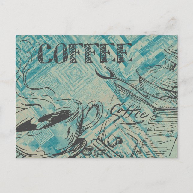 Postal Moderno Café Lovers Cafe Art Sketch Blue (Anverso)