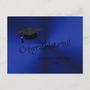 Postal Moderno Cap Azul Plateado Felicitaciones Graduació